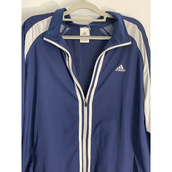 Adidas Windbreaker Track Jacket Large Blue Striped Athletic Workout Gym Jogging - Picture 2 of 7